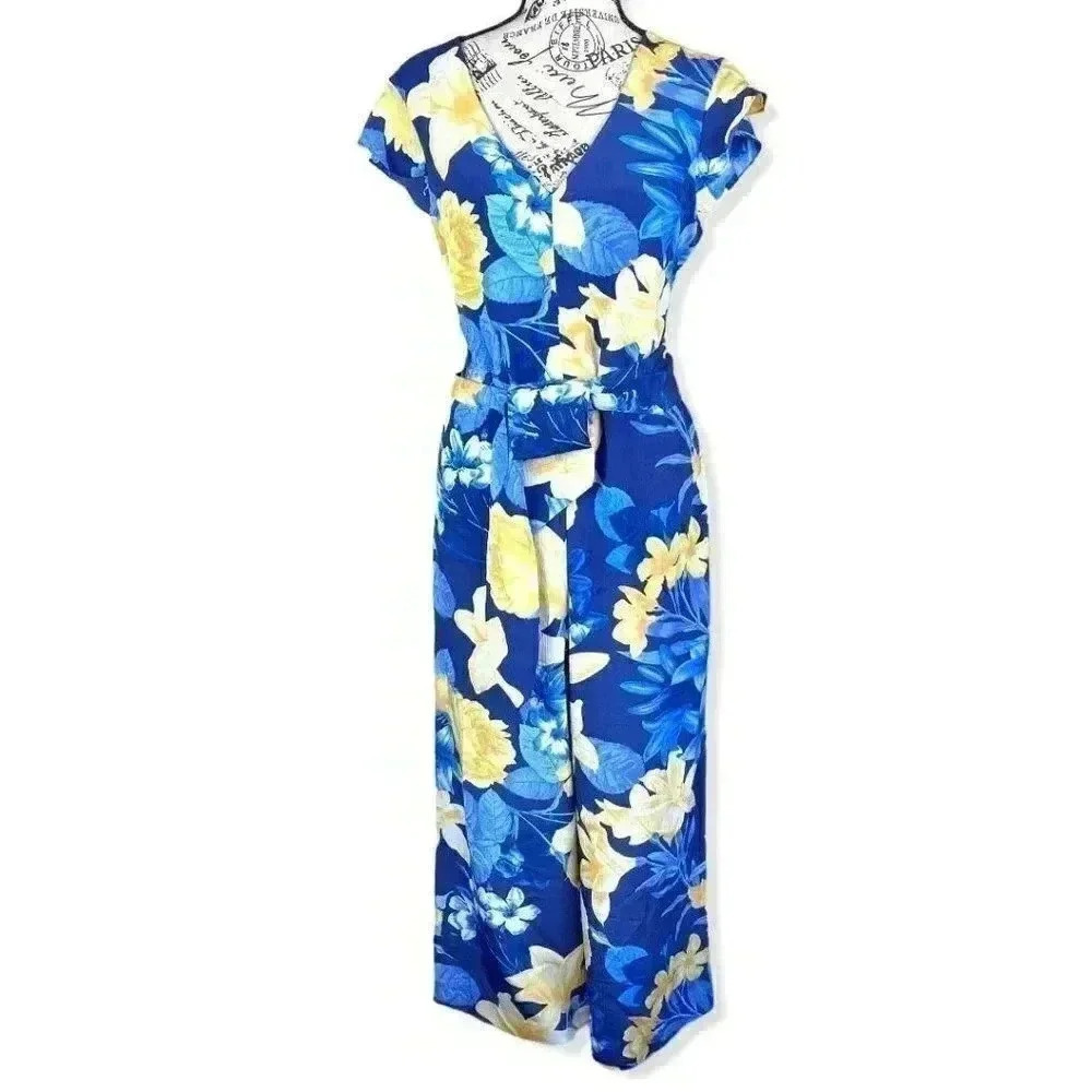 INC V-Neck Floral Tie-Waist Cropped jumpsuit